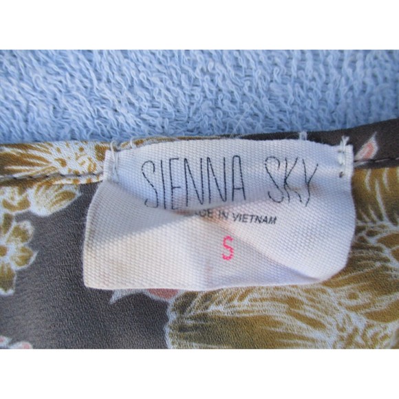 Sienna Sky Cold Shoulder Top Women's Size S Brown with Yellow Flowers Bow Sleeve - Picture 3 of 11